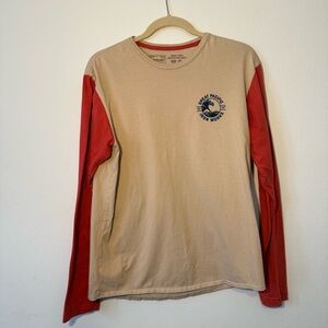 Patagonia Long Sleeve Color Block Graphic Tshirt Tan and
red Cotton Men’s